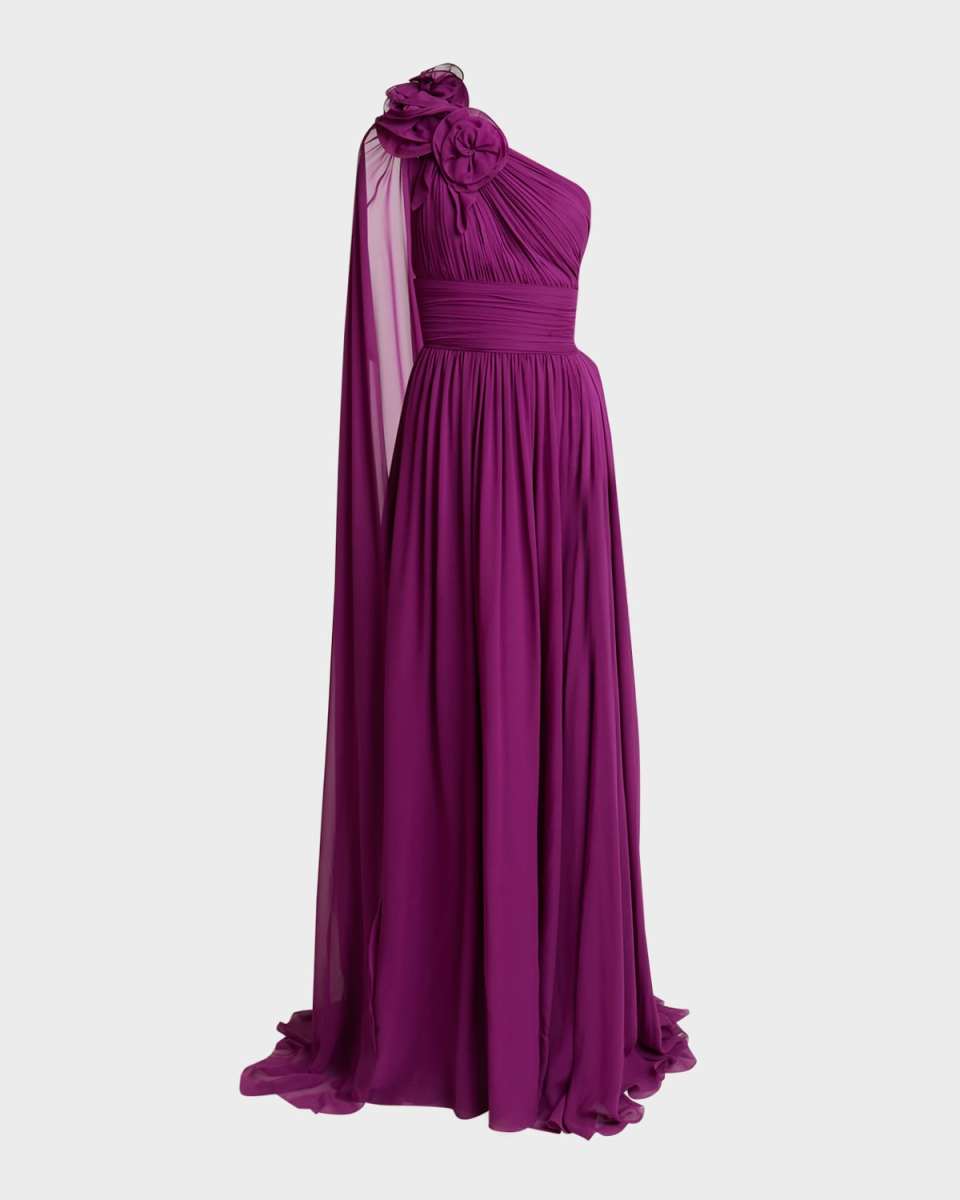 Viva Las Vegas Flower One-Shoulder Silk Gown
